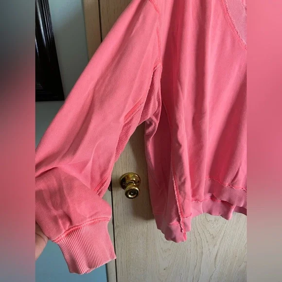Aerie Neon Pink V-Neck Distressed Super Oversized Sweatshirt. Women's L READ - Picture 4 of 10